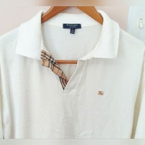 Burberry London Men's XL Cream Polo Shirt with Check Accent